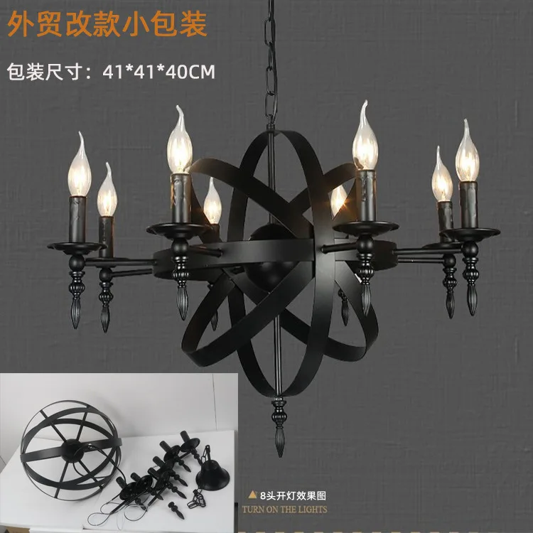 

Vintage Black Candle Light Iron Pendant Lamp Dining Room Mall Lighting Crod Pendant Light 1.2M E27 110-240V Free Shipping