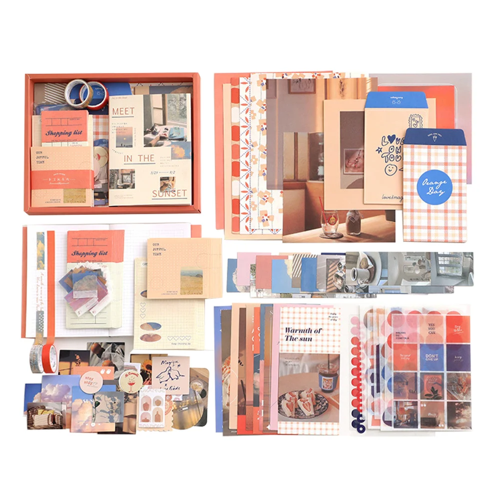 

155pcs Girl Scrapbooking Supplies Envelope Folding Label Washi Sticker Journaling A6 Grid Notebook DIY Scrapbook Kit Note Paper