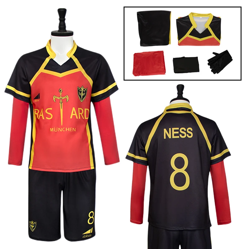 

Anime Blue Lock Cosplay Costume Bastard Munchen Red Uniform Ness Kaiser Isagi Yukimiya Kurona Kunigami Football Soccer Set