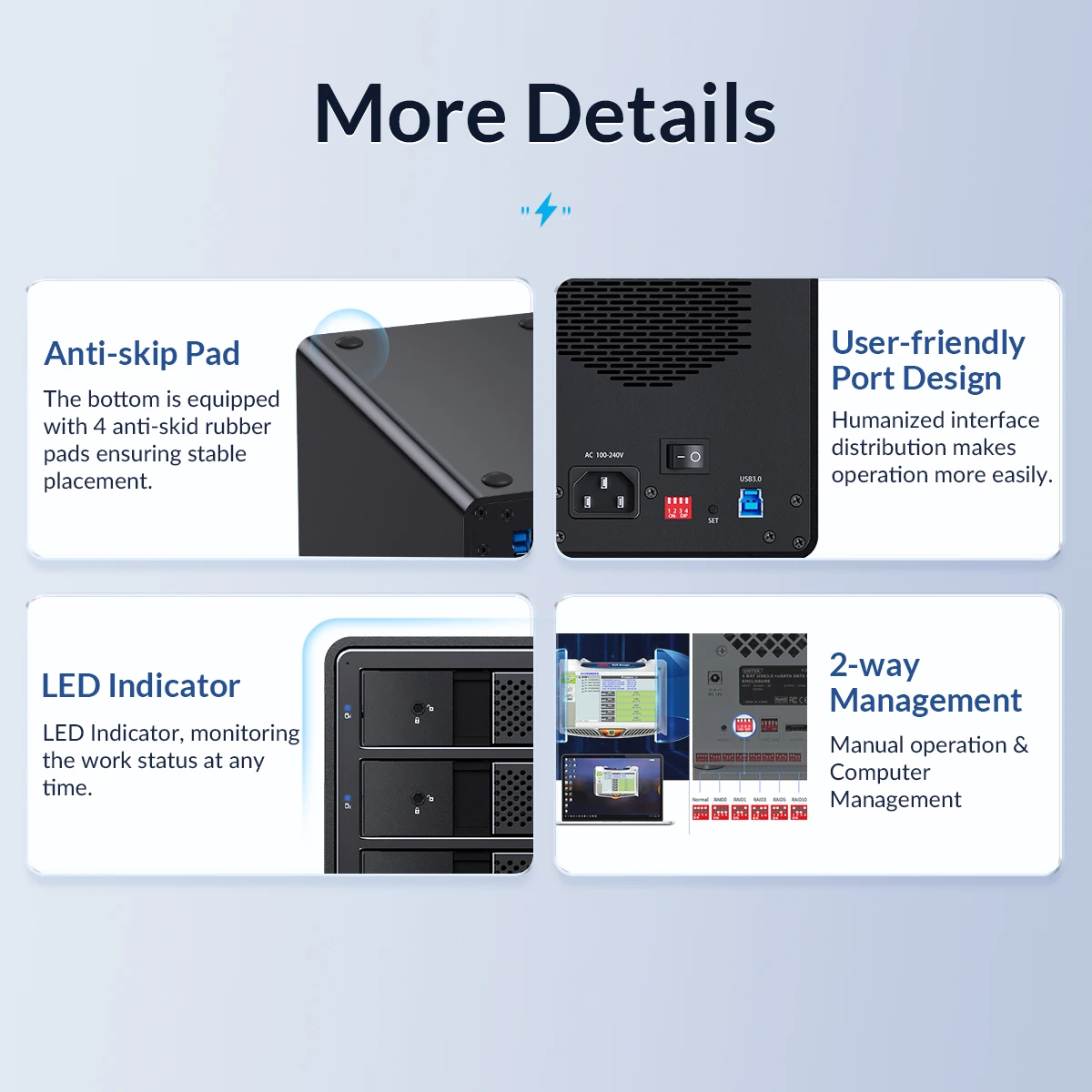 ORICO 95 시리즈 5 베이 3.5 인치 USB 3.0 HDD 도킹 스테이션, 지지대 RAID 모드 알루미늄, 비트코인 알트코인  채굴용, 150W 전력 - AliExpress 7