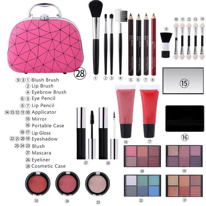 face Makeup kit Women's Full Makeup Kit lip brush,eyebrow brush,eye pencil,lip pencil,applicator,mirror,lip gloss,eyeshadow,case