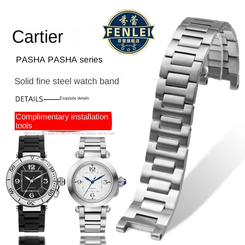 Per Cartier Pasha Watch Strap Men 20*12Mm 22*14Mm Notch Acciaio Inossidabile Argento Metallo Cinturino Chiusura Pieghevole Bracciale Vite Libera