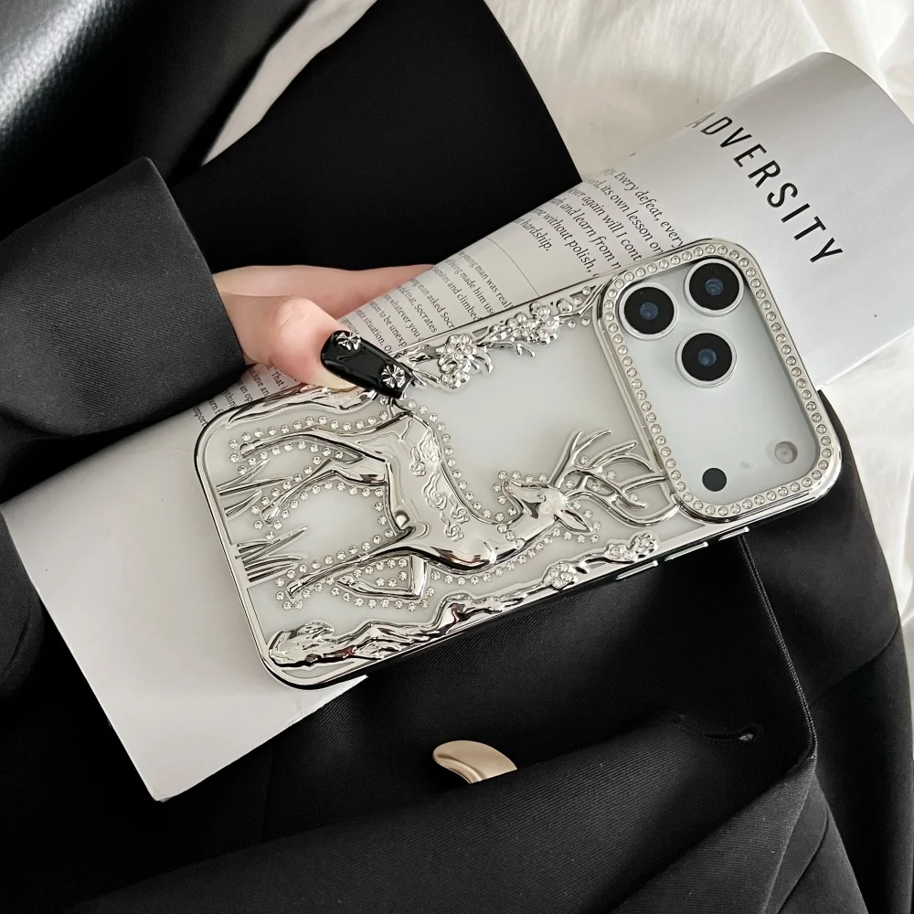Elegant 3D Deer Diamond Glitter Phone Case - Shiny Electroplated Shockproof TPU Cover