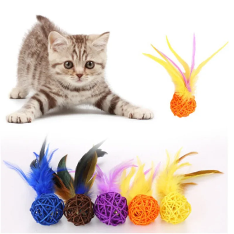

Feather Toy for Cats, Tease Cat Toys, Interactive Molar Rattan Ball, Bite Resistant, Cats Toy with Bell, Pet Product