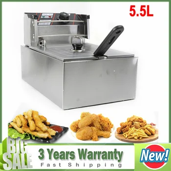 Friggitrice professionale da 2500 W Friggitrice in acciaio inossidabile Pentola per pollo elettrica Macchina per snack a riscaldamento rapido 5,5 L Litro Gastro 220 V 1
