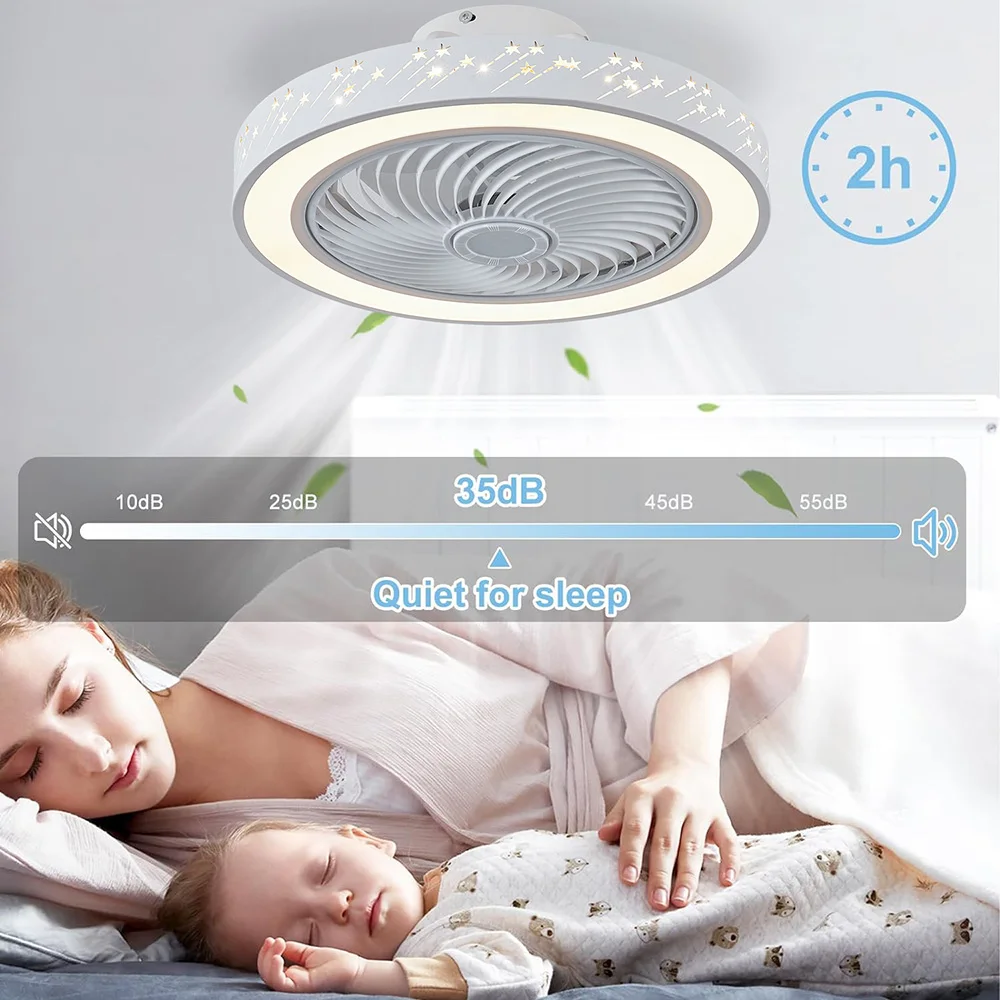 2 in 1 Modern Smart Ceiling Fan with Light Remote Control LED Dimmable 6 Speeds Timer Flush Mount Enclose Ceiling Fans Lamp 72W 3