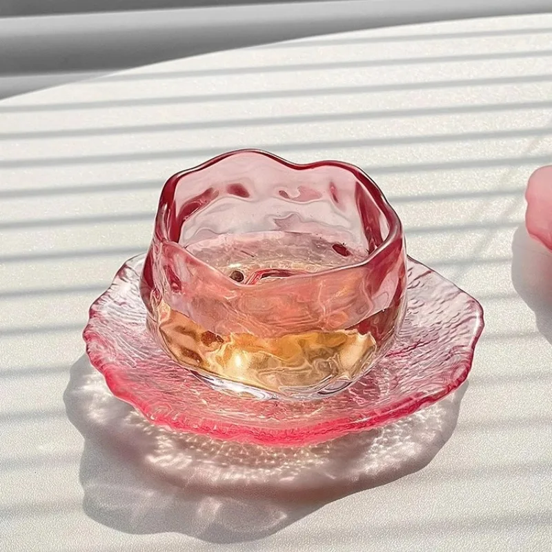 Pink Tea Cup Japanese Style Irregular Sake Cups High-value Glasses Cup Small Tea Cups Creative Shot Glasses Set Kitchen Tool