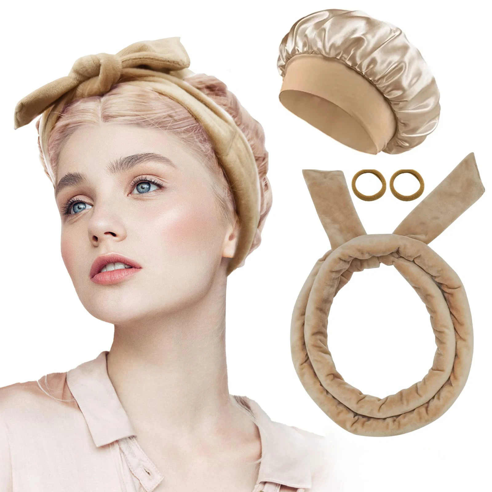Hair Curling Tools Sleeping Cap Heatless Curle Rod No Heat Ribbon Lazy Hair Curlers Headband Hair Rollers Sleeping Soft Headband Styling Tools