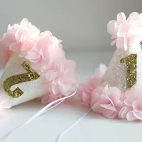 Fille rose fleur Chic 1er anniversaire chapeau blanc paillettes chapeau de fête 1 2 3 ans bandeau gâteau Smash casquette de fête animaux chapeaux d'anniversaire 6