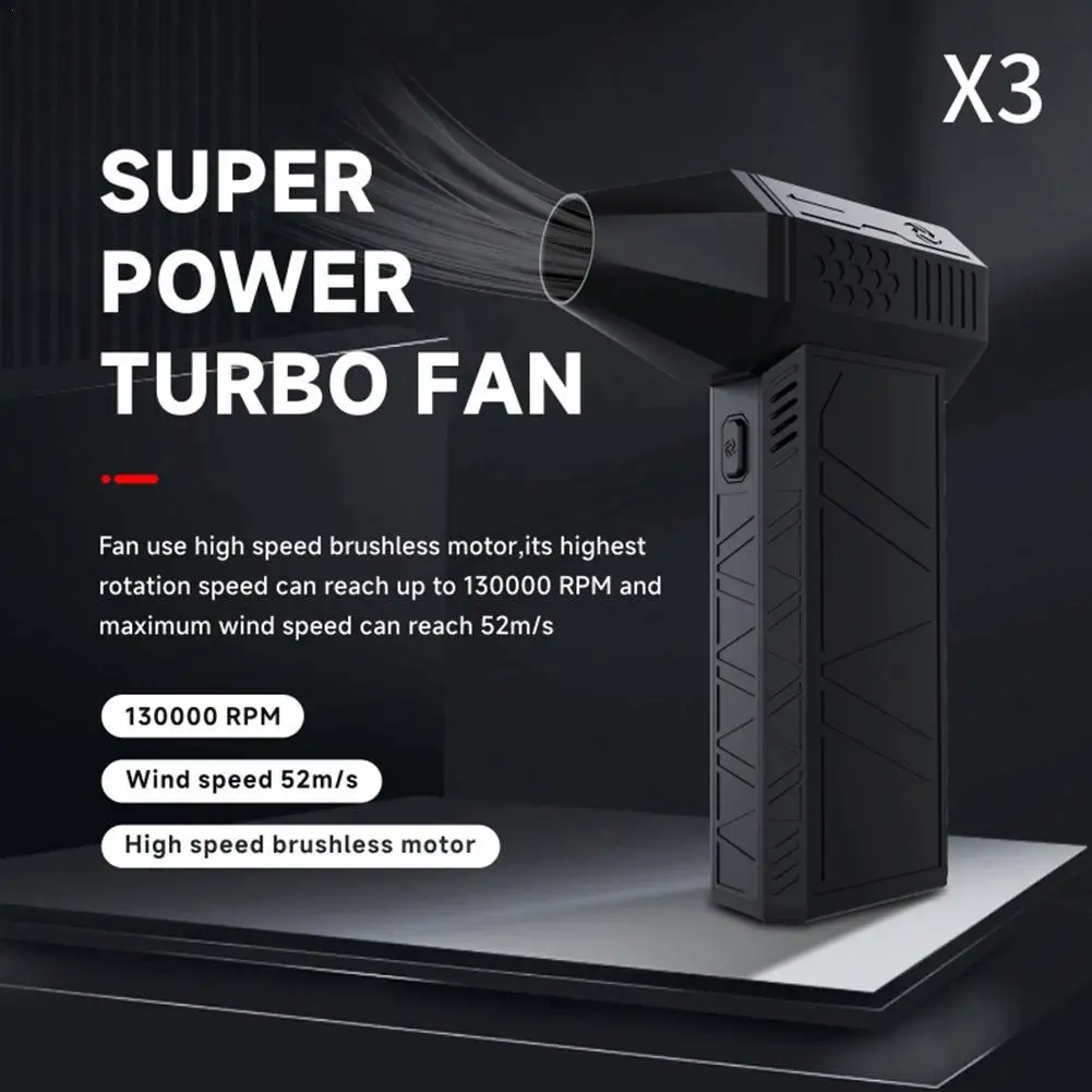 고속 조정 미니 터보 선풍기, TYPE-C 충전 표시기, 산업용 덕트 선풍기, 130,000 RPM 공기 속도 52 m/s, 3 세대 X3
