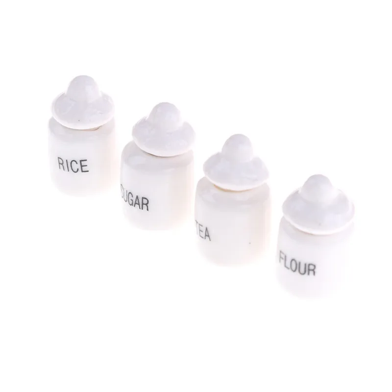 4pcs 1:12 Doll House Miniature Cute White Ceramic Storage Jars Kitchen Accessories Classic Pretend Play Furniture Children Toys