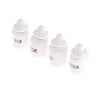 4pcs 1:12 Doll House Miniature Cute White Ceramic Storage Jars Kitchen Accessories Classic Pretend Play Furniture Children Toys 2