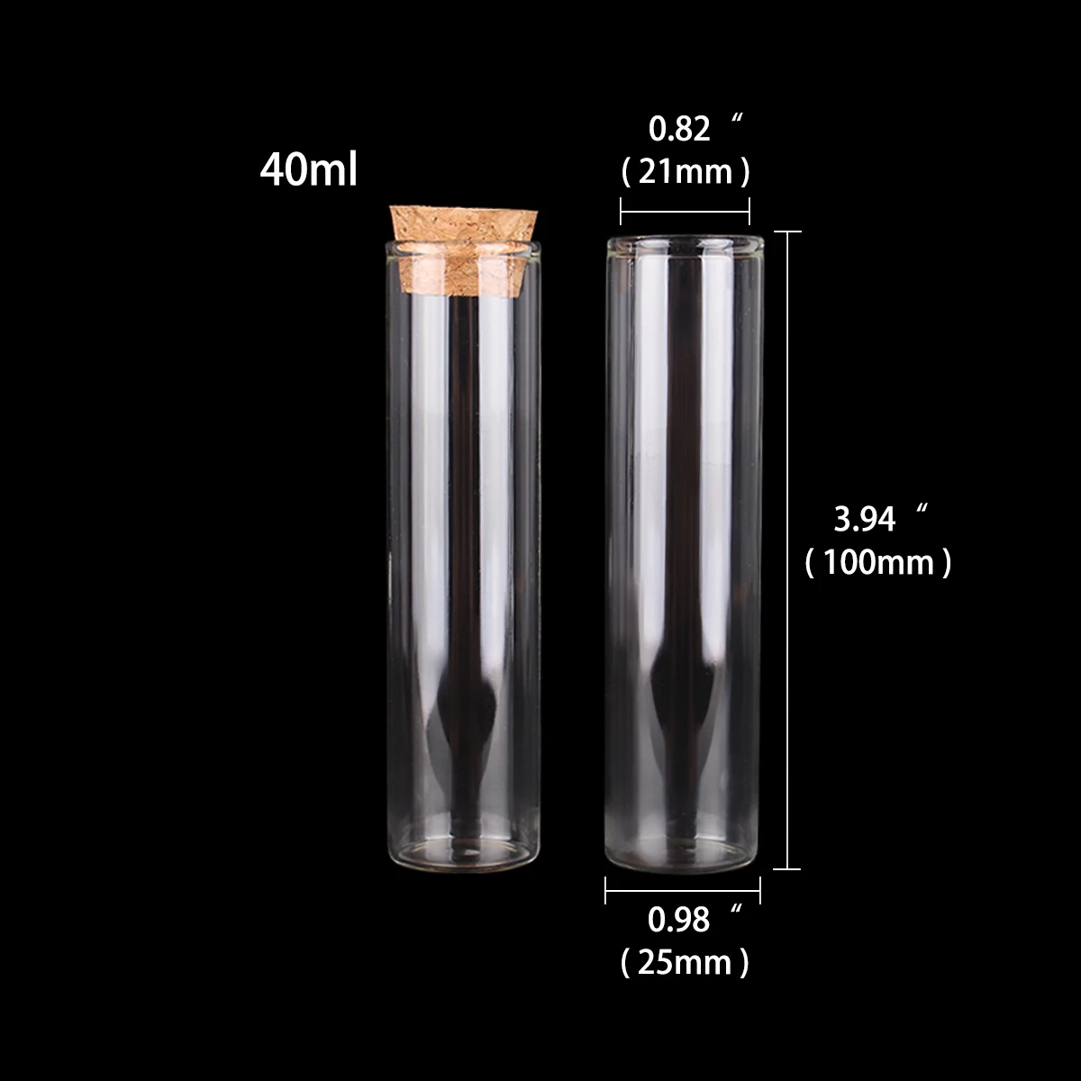 5 Pieces 40ml Test Tubes with Cork Stopper 25*100mm Glass Tubes Terrarium Spice Jars Bottles Vials for Craft Lab Accessory DIY 2