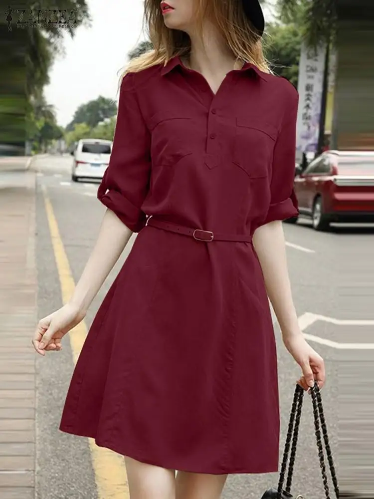 

ZANZEA Women Long Sleeve Lapel Shirt Dress Fashion Cargo Vestidos 2023 Autumn Dresses Casual Solid Holiday Robe Femme Kaftan
