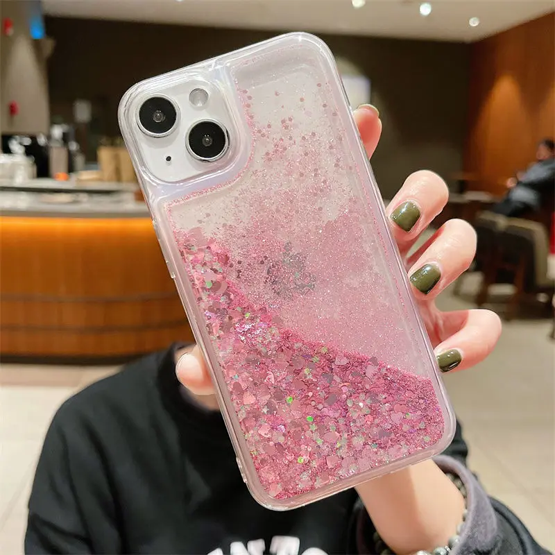 ตัวเลือกสินค้า เคสใสกันกระแทก กลิตเตอร์หัวใจ สำหรับ iPhone 16/15/14/13/12/11