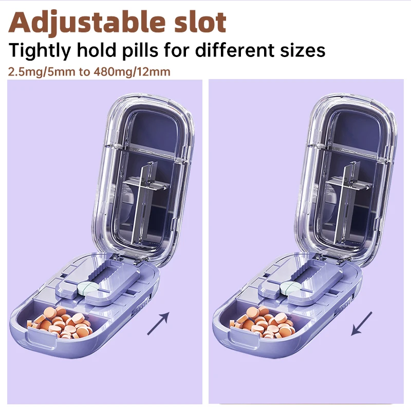 Adjustable Quarter Pill Cutter Medicine Dustproof Divider for Cutting Multiple Pills Precision Alignment Easy to Use and Travel