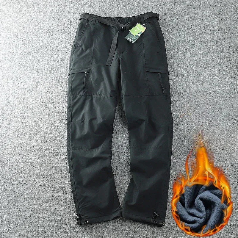 Cargo Pants S-6XL Tooling Pants Thick Waterproof Fleece Winter Outdoor Multi-pockets Loose Straight Overall For Men Women