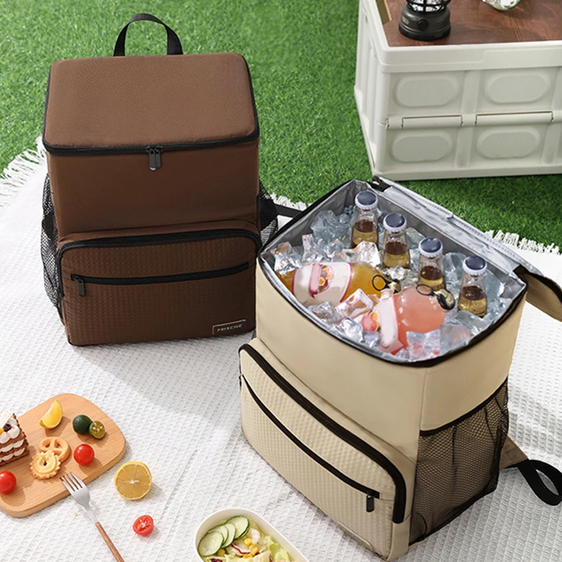 1pc Insulated Backpack Cooler Large Capacity Oxford Cloth Backpack Outdoor Travel Beer Bag Waterproof PEVA Lined Ice Bag 2