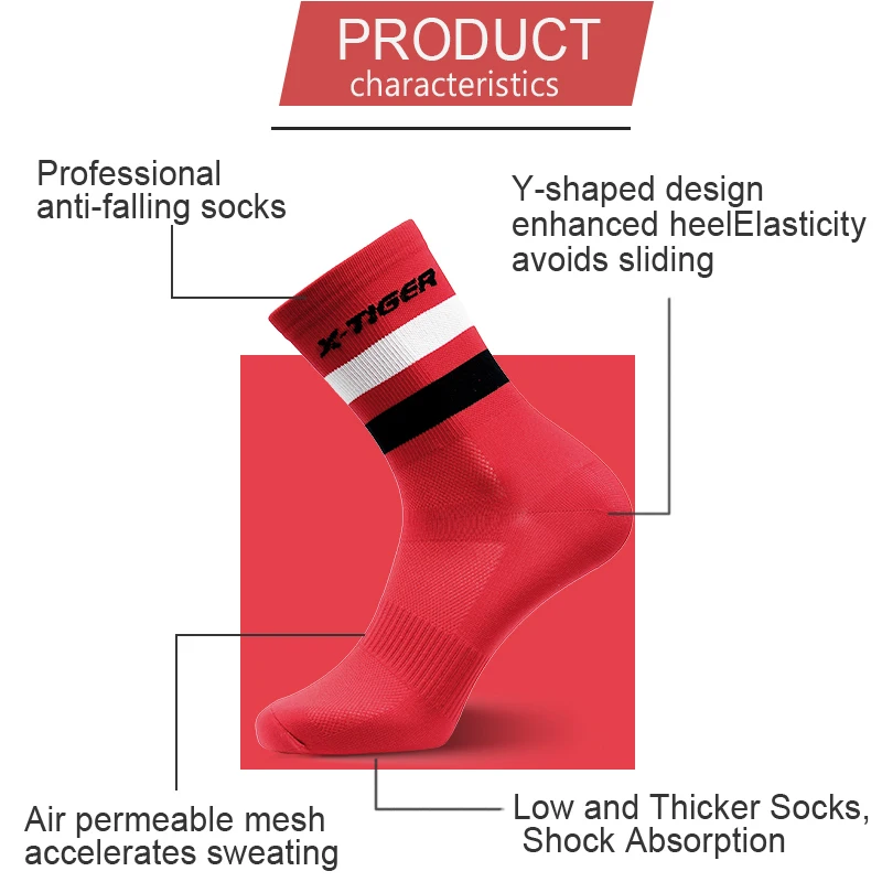 X-TIGER Cycling Socks for Men Breathable Anti-slip Professional Sports Sock Outdoor Running Bike Hiking Basketball Socks