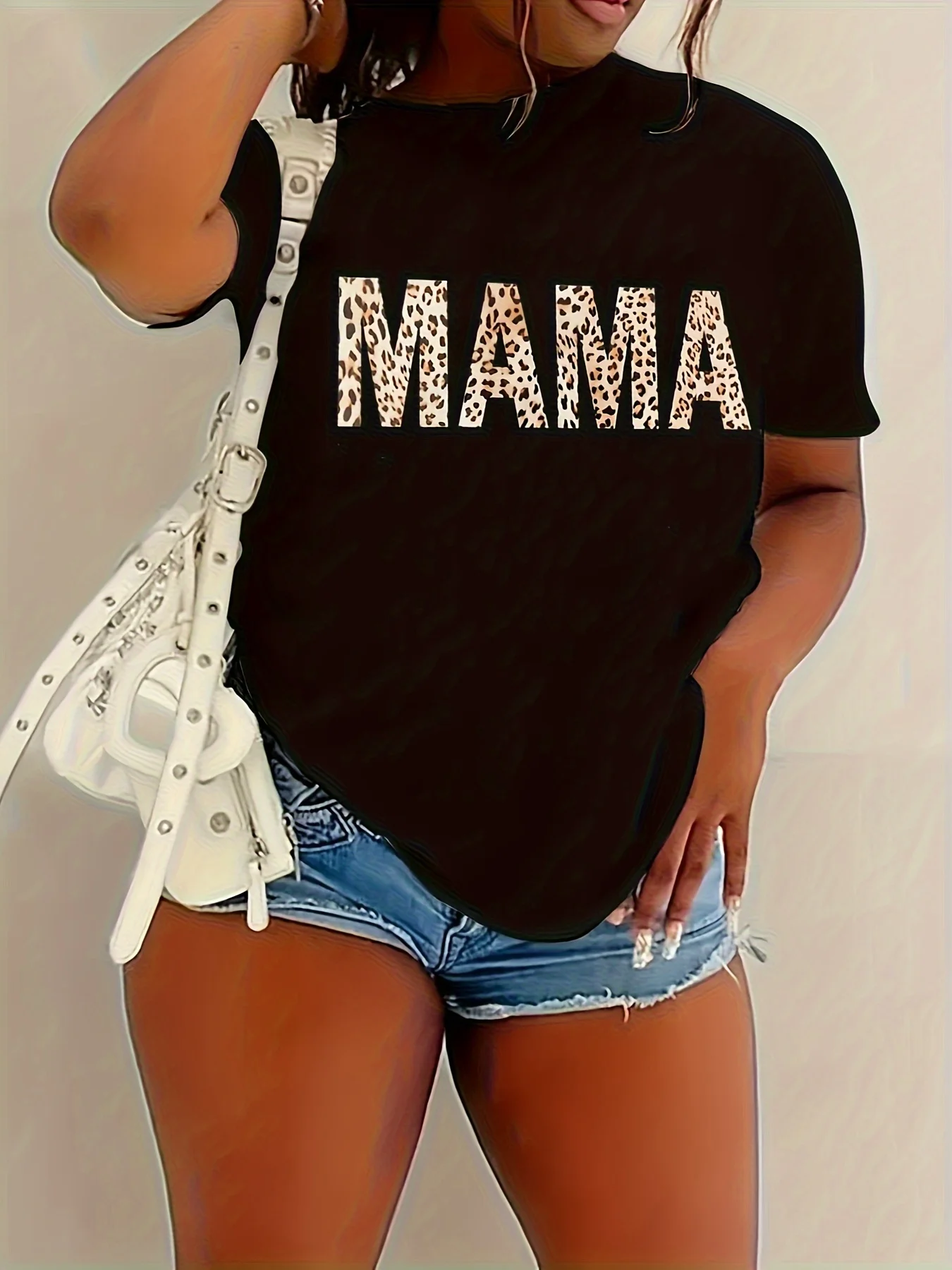 

Leopard Mama Print T-shirt - Women's Casual Short Sleeve Top for Spring & Summer