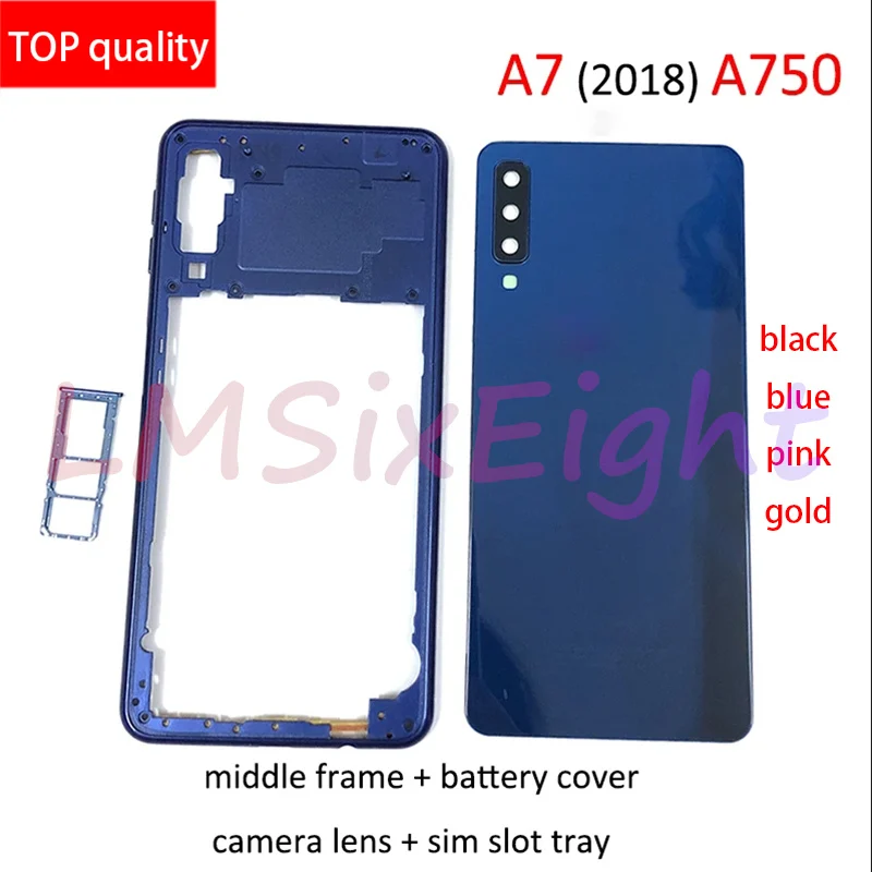 Чехол для телефона Samsung Galaxy A750 A7 2018 Φ A750F чехол средней рамки + задняя крышка батарейного отсека + держатель Sim-карты