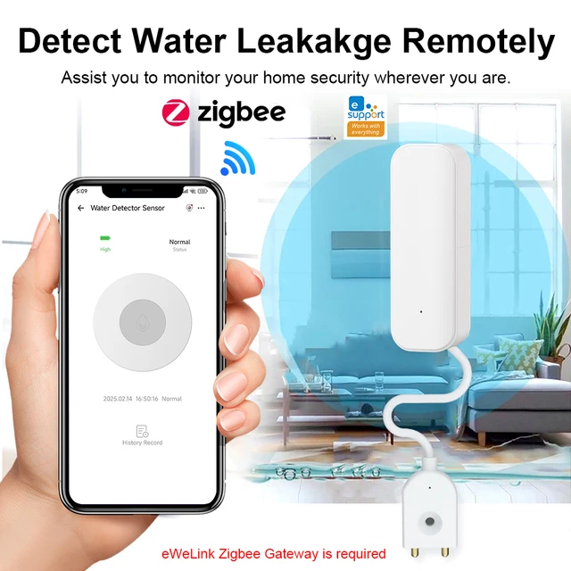 Ewelink Zigbee3.0 Water Sensor Alarm Water Leak Detector Flood Alert Overflow Security Alarm System Works With Zigbee Gateway 3