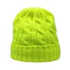 Warm Winter Skull Cap Fleece Inside Women Hats Cable Knitted Beanies Neon Yellow White Black Red Fluoresce Orange Fashion Colors 1