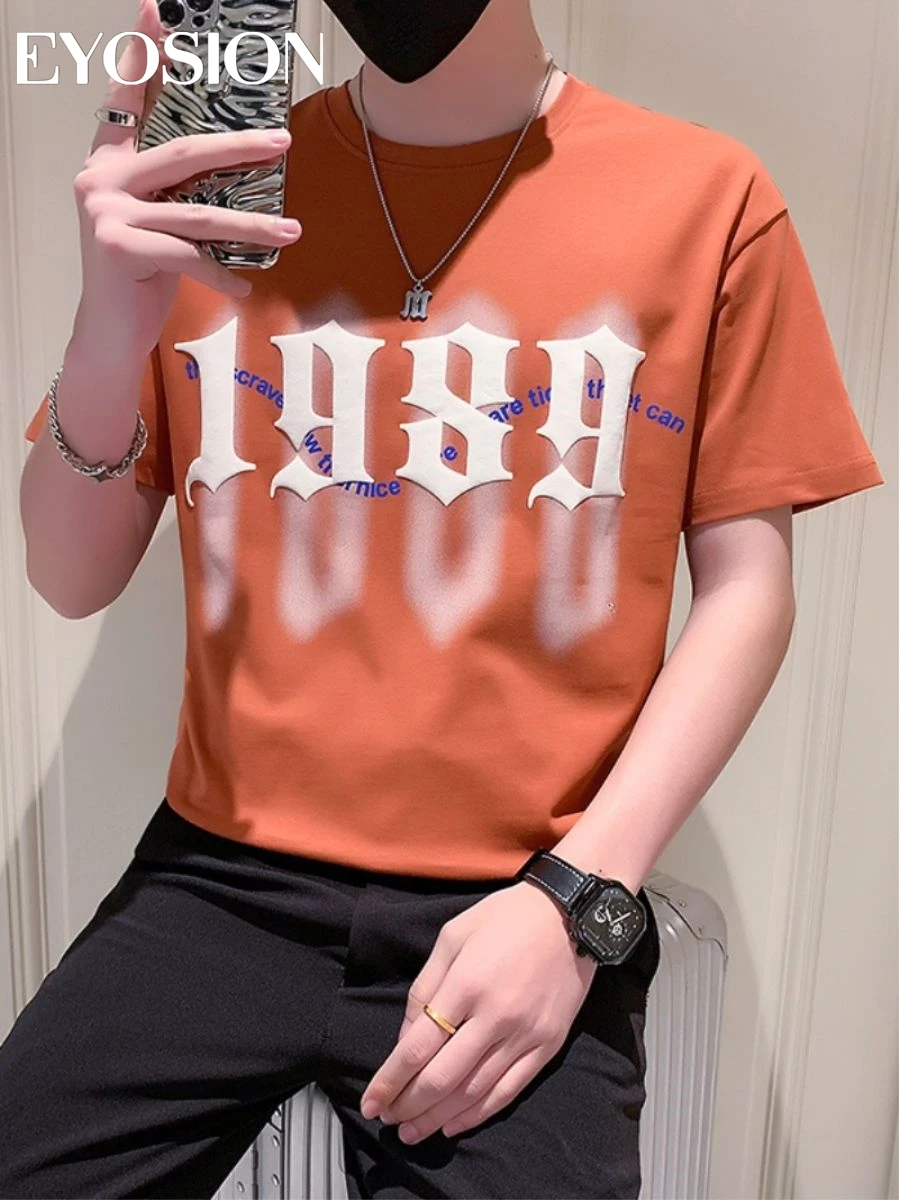 

2023 Summer T-shirt Men's Short Sleeve Round Neck Letter Printed Men Loose Streetwear Handsome Men Fashion Tees Clothes