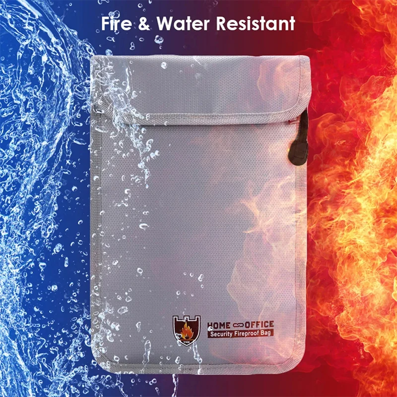 Fireproof Document Bag Waterproof File Organiser File Storage Case with Zipper Hook Loop Silicone Coated Glass Fiber Phone Bag