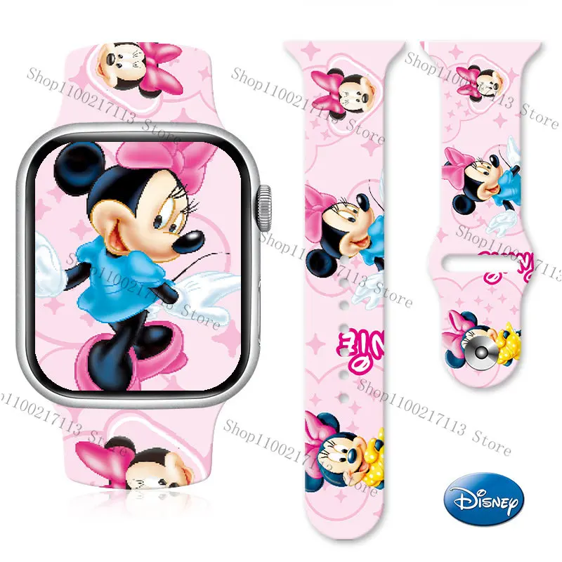 Correa de silicona con estampado de Mickey y Minnie para Apple Watch, repuesto para iWatch 6, 5, 7, 3, 2, SE, 38mm, 42mm, 45mm, regalos