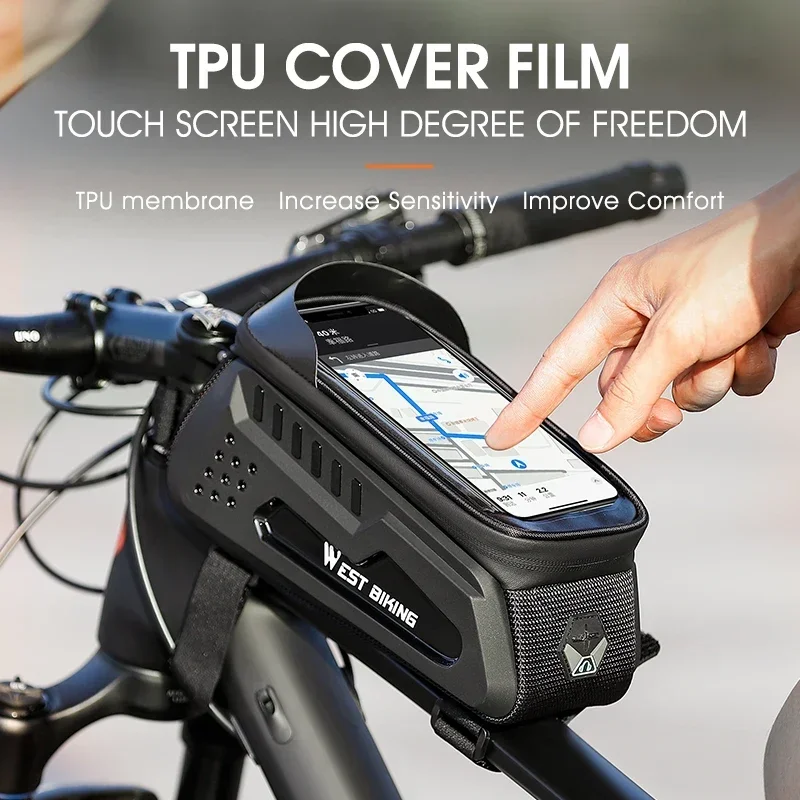 Bike Bag Bicycle Bag Bike Accessory WEST BIKING Hard Shell TPU Bicycle Bag Touchscreen 6-7.4" Phone Stand Waterproof Front Beam Bag MTB Road Bike Cycling Equipment