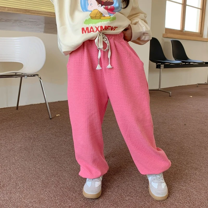 

Spring Autumn children solid color sports trousers boys and girls cotton loose sweatpants