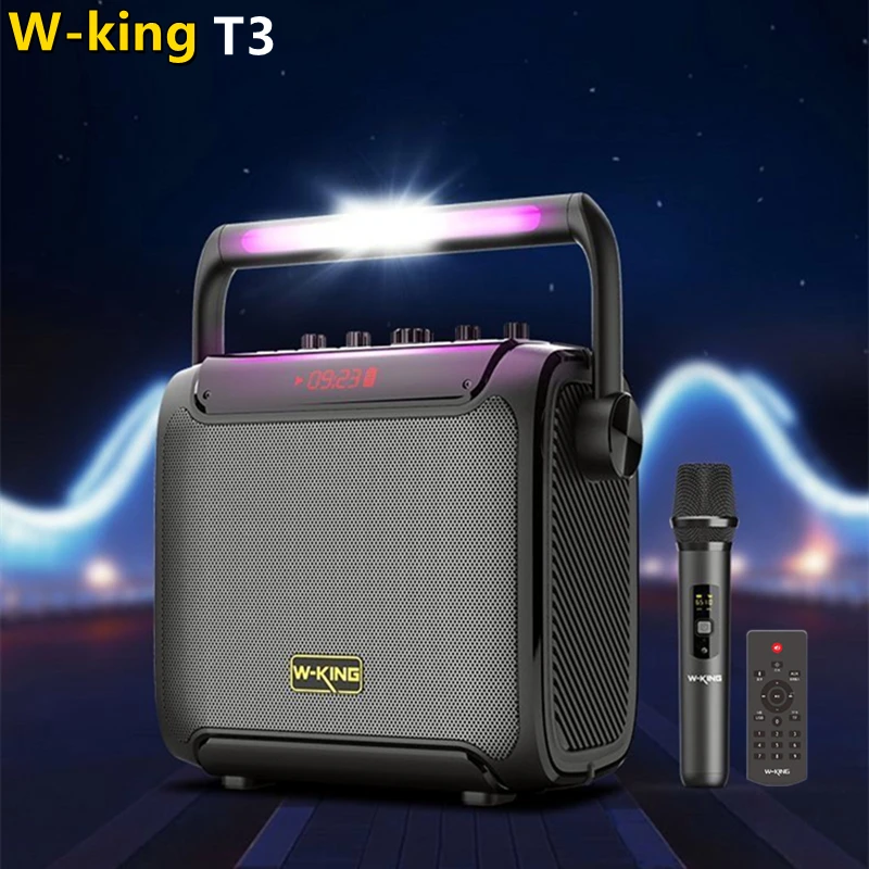 Wking T3 açık Subwoofer RGB ortam işığı parti Karaoke kablosuz mikrofon  Bluetooth hoparlör kayıt taşınabilir ses sütun - AliExpress