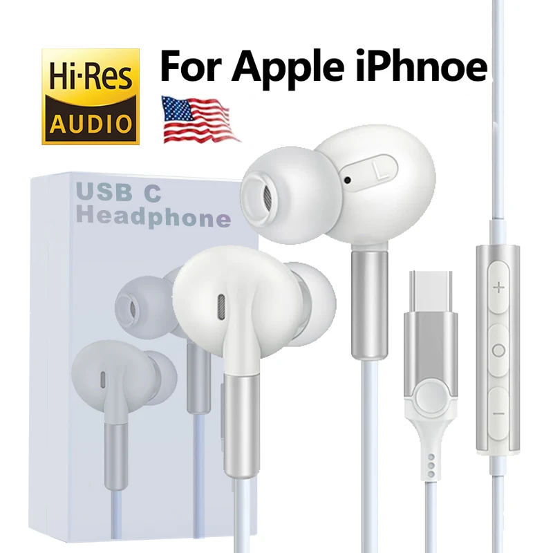 Dac Chip Usb Tipo C Hifi Music Wired Headphone Per Iphone 15 Pro Max Headset Jack Da 3.5Mm Con Microfono Auricolare Controllato Da Filo