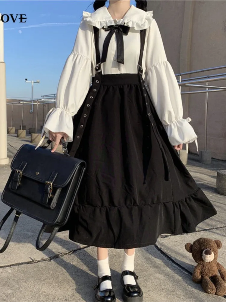 Japanese College High-Waist Show Thin Mid-Length Ruffled Student fairy dress tea party lolita dress sweet lolita doll Lolita Dress,Lolita Suspender Dress,Lolita Cosplay Costumes,Suspender Dress