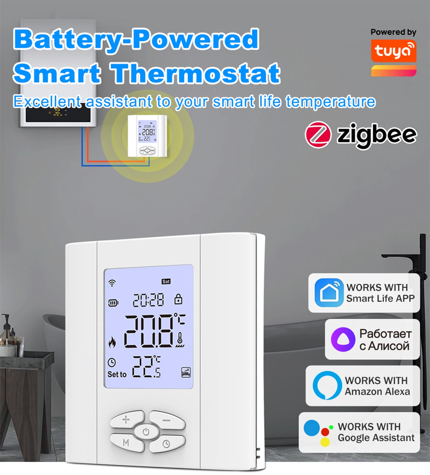 Фото Программируемый термостат Qiumi Zigbee, термостат для нагрева газового/водяного котла, работает с Alexa Google Home Dry Contact №3