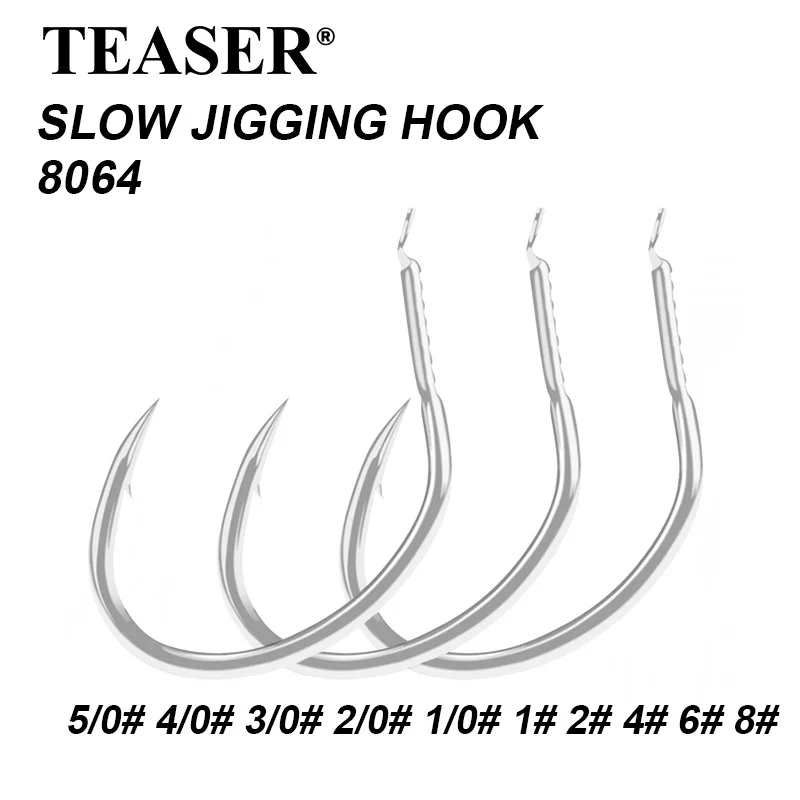 

TEASER 10pcs/lot 8064 1X Pike Slow Jigging Hook For Metal Jig Lures Ocean Boat Deepsae Corrosion Resistant Barbed Jig Hook