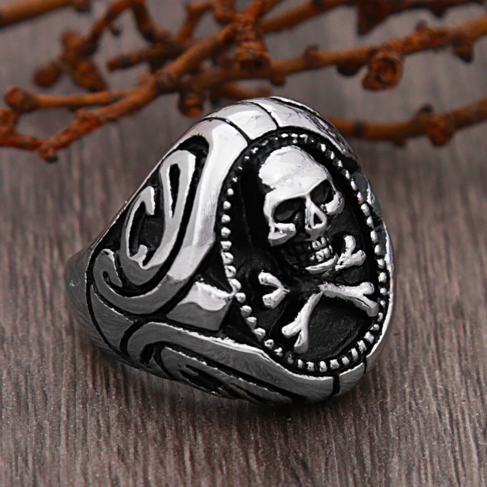 Anello Teschio Vintage Da Uomo Anelli Freddi In Acciaio Inossidabile 316L Gotico Per Uomo Donna Punk Moto Band Gioielli Regalo Dropshipping - Foto 3