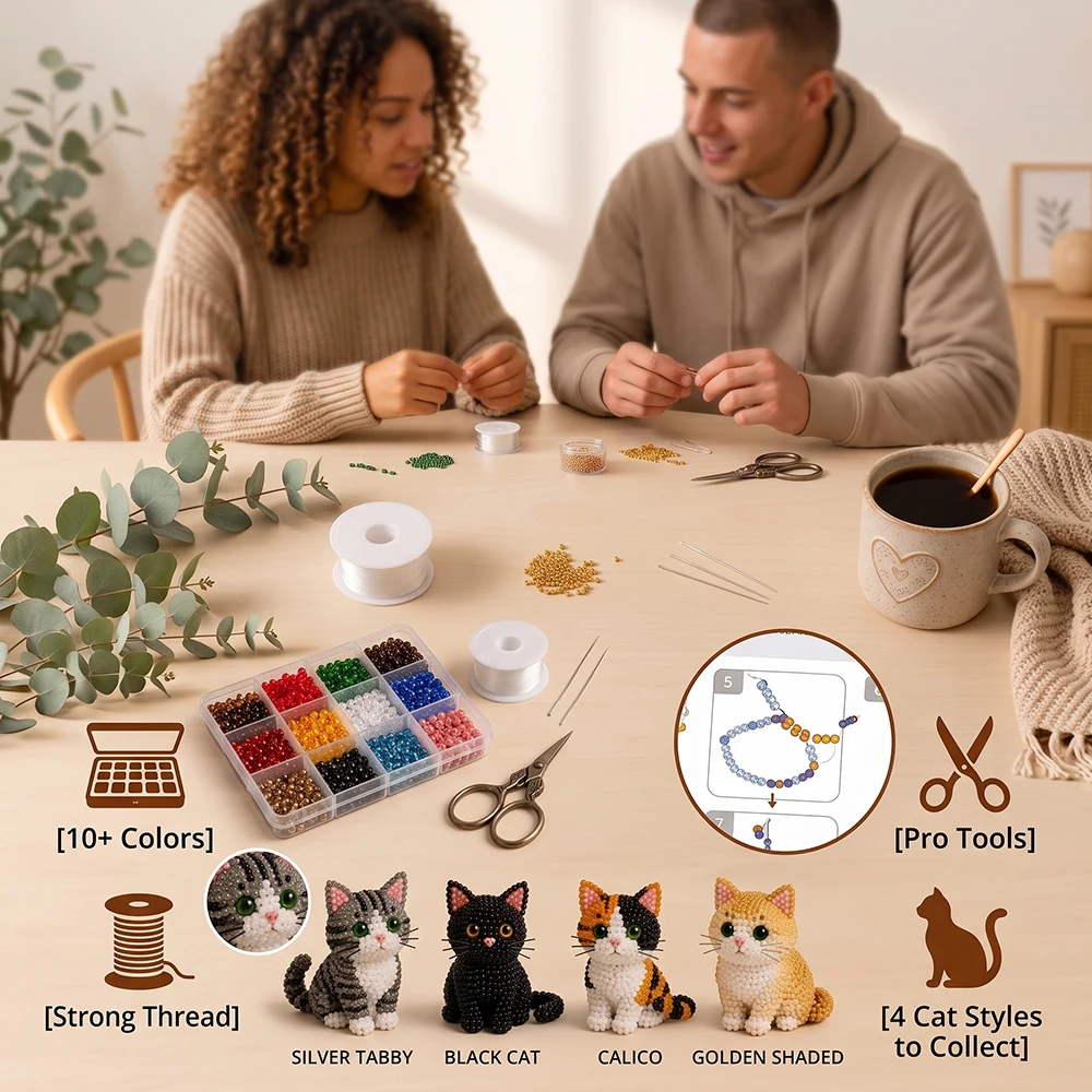 Kit fai da te con perline 3D a forma di gatto, set di 4 modelli di gattini in perline per principianti, idea regalo - immagine 4
