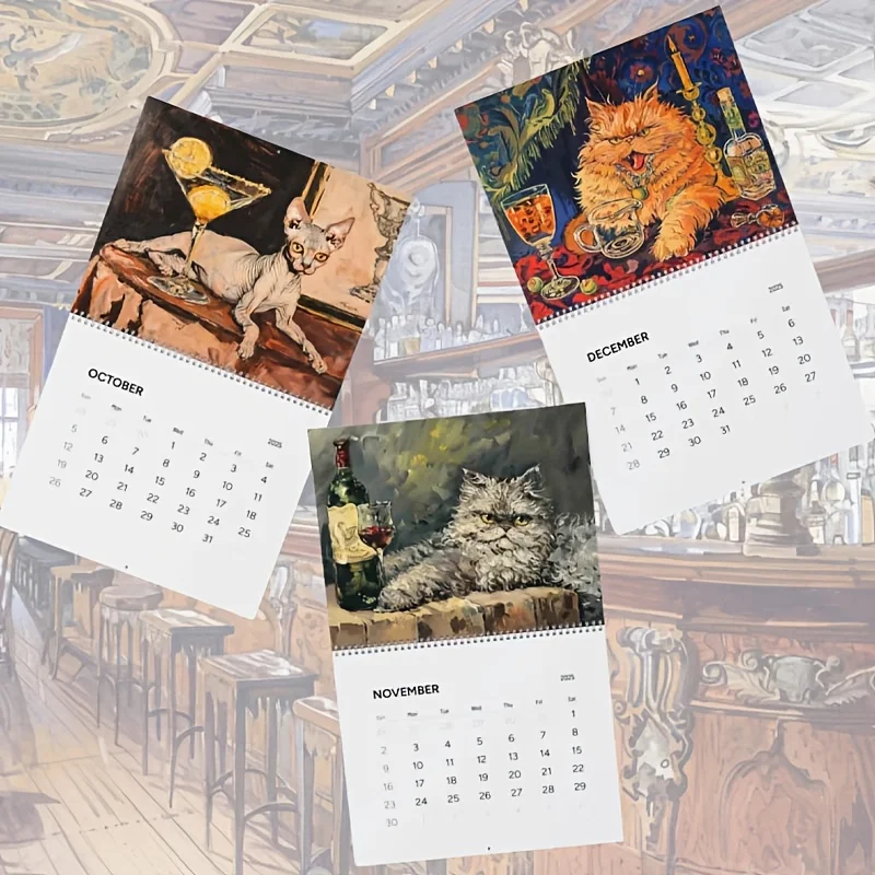 2026 Drunk Cats Calendar Cartoon Funny Weird Cat Hangable Calendar 12 Months Family Schedule Planner Organizer