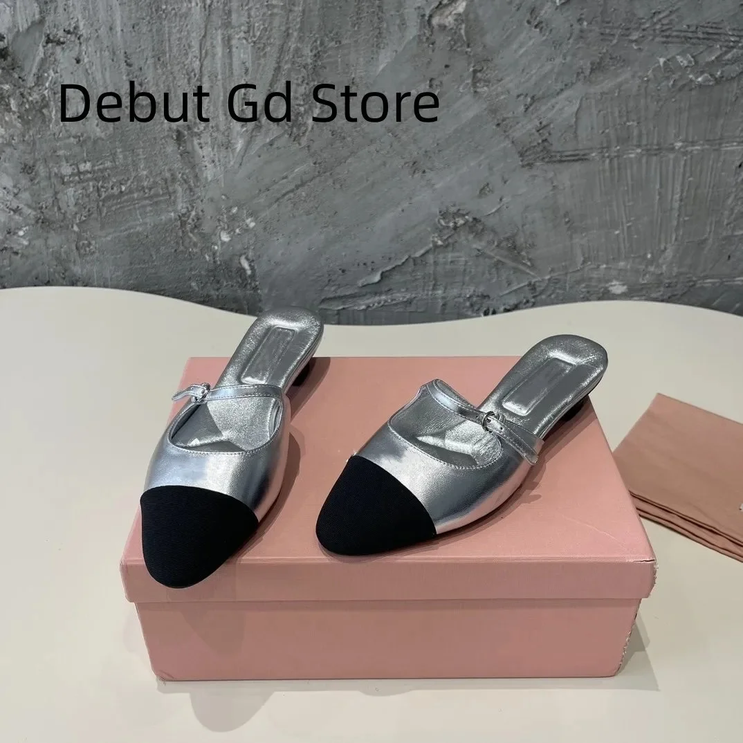 Top quality 2024 new flat shoes, Mary Jane sandals, fashionable single shoes, genuine leather strap single shoes, half slippers