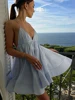 Summer Beach Pleated Women's Maxi Dress Sweet V Neck Sleeveless Lace Up Short Dresses Female Elegant Solid Lady Ball Gown Party 5