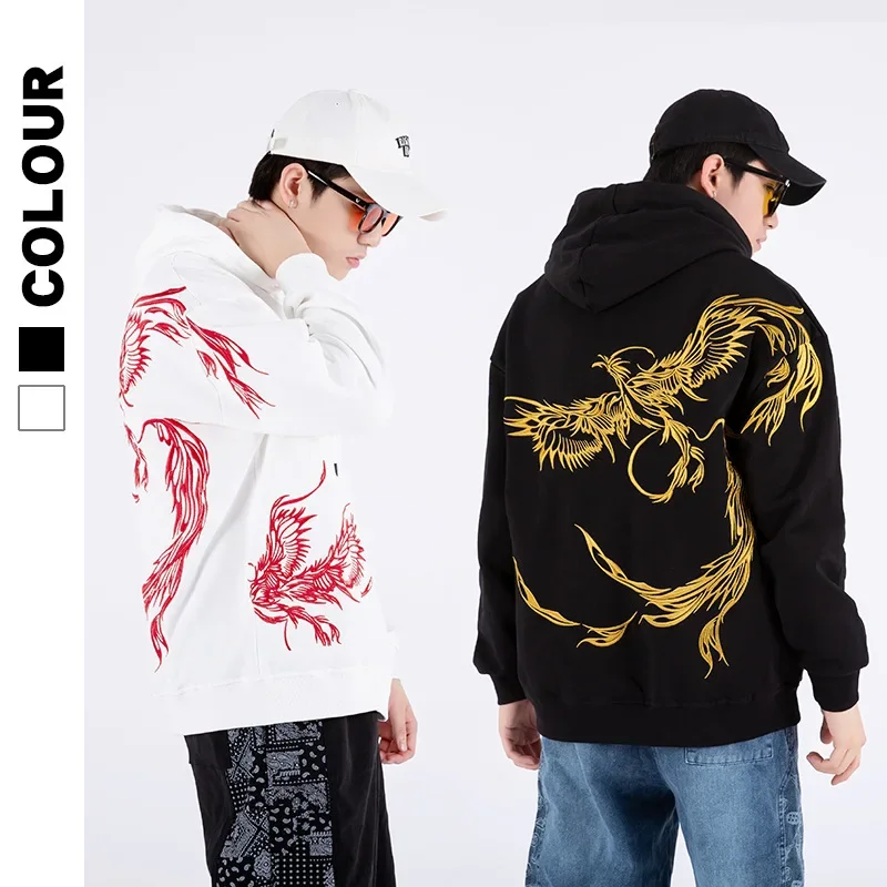 Fashion Hooded Hoodie Men Phoenix Embroidered Jacket Autumn Winter Y2K Street Hip-hop Harajuku Sweatshirt Casual Holiday Couple