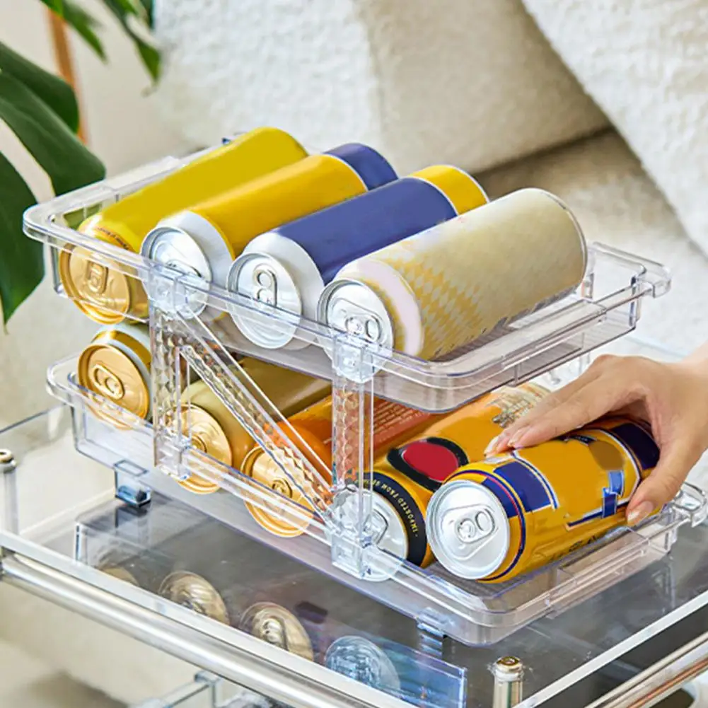 Drink Storage Holder Refrigerator Storage Rack Efficient Space-saving Double-layer Retractable Drink Storage For Refrigerator