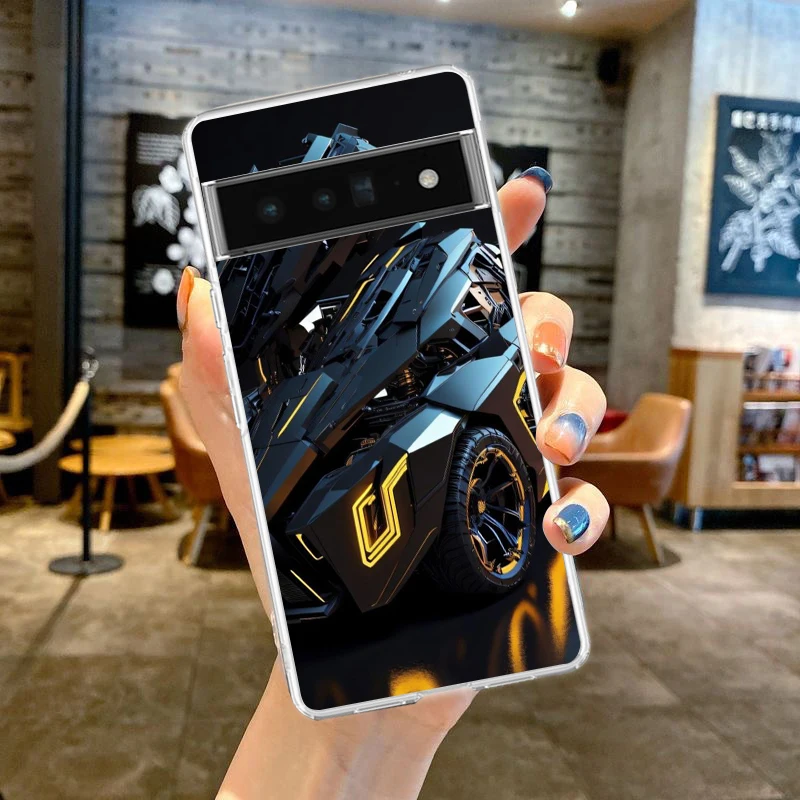 Sleek Shockproof Silicone Car-Themed Phone Case with Transparent Design