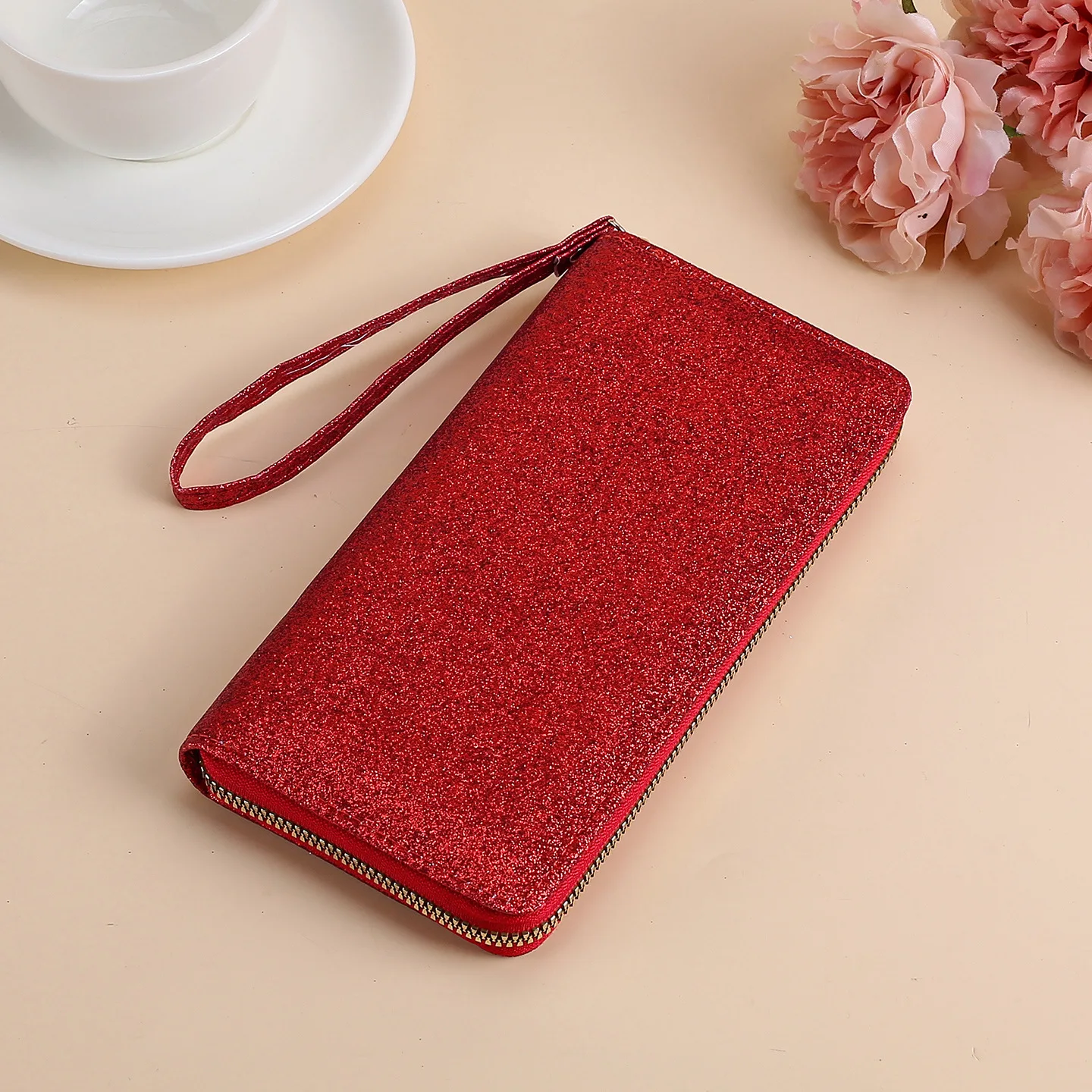 Elegant Women's Glitter Bead Zipper Wallet - Trendy Multi-card Slot Clutch Coin Purse
