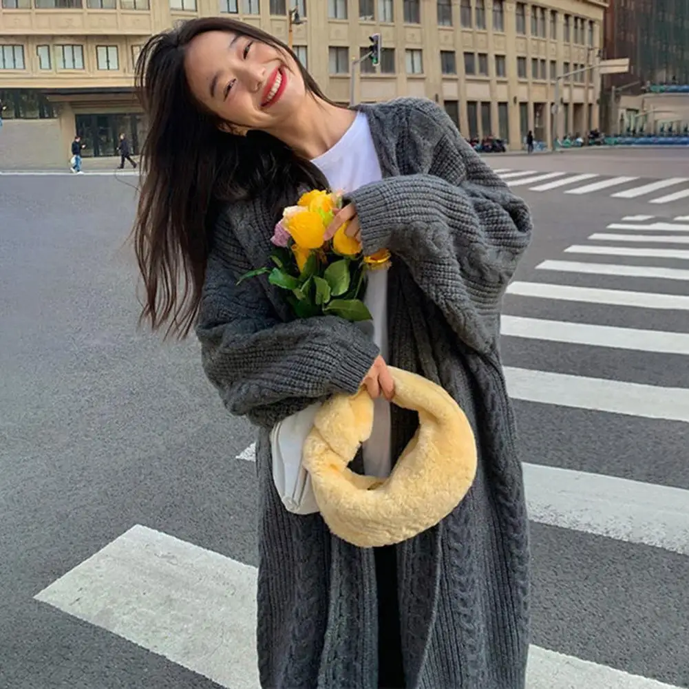 

Women Sweater Coat Loose Fit Sweater Coat Stylish Women's Twist Texture Long Sleeve Cardigan Cozy Knit Coat for Autumn/winter