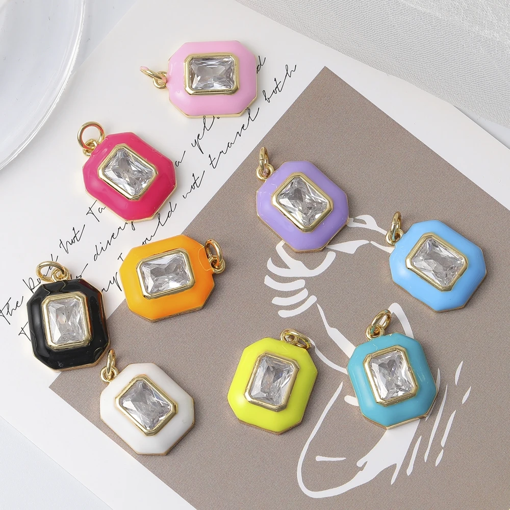 Juya 18K vergoldet handgemachte Cz Candy Farbe Liebe Herz Quadrat ovale Form Emaille Charms für DIY Frauen kreative Schmuckherstellung – Detail 12