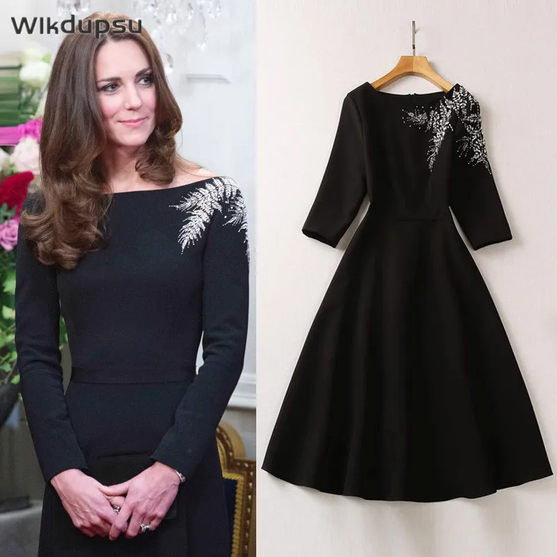 

2023 New Arrival Spring Autumn Princess Kate Middleton Dresses Women Formal Office Elegant Vintage Evening High Quality Clothing