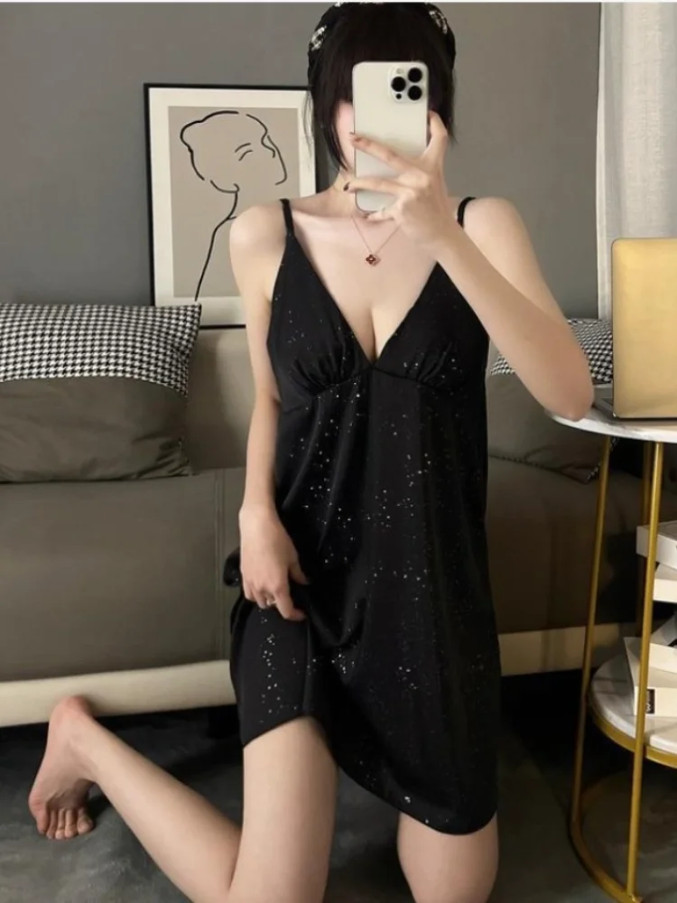 3XL 150kg Plus Size V-neck Suspender Nightgown Women Summer Homewear Sleeveless Mini Nightdress Lingerie Extra Large Sleepwear women nightgowns,women nightdresses,sleeping dress
